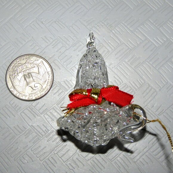 Vtg Clear Spun Glass Crystal Chamberstick w/Candle & Flame Hanging XMAS Ornament - Picture 10 of 13
